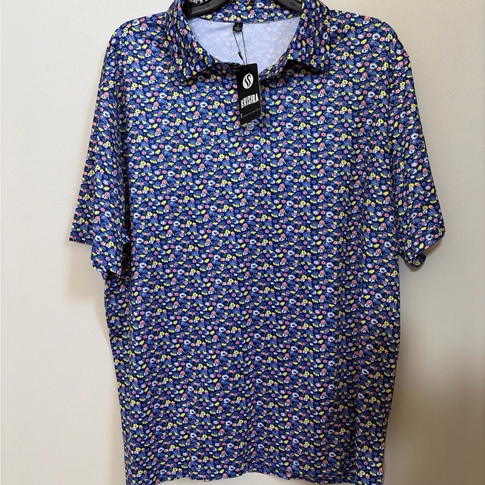Men's Floral Short-Sleeve Polo in Navy by